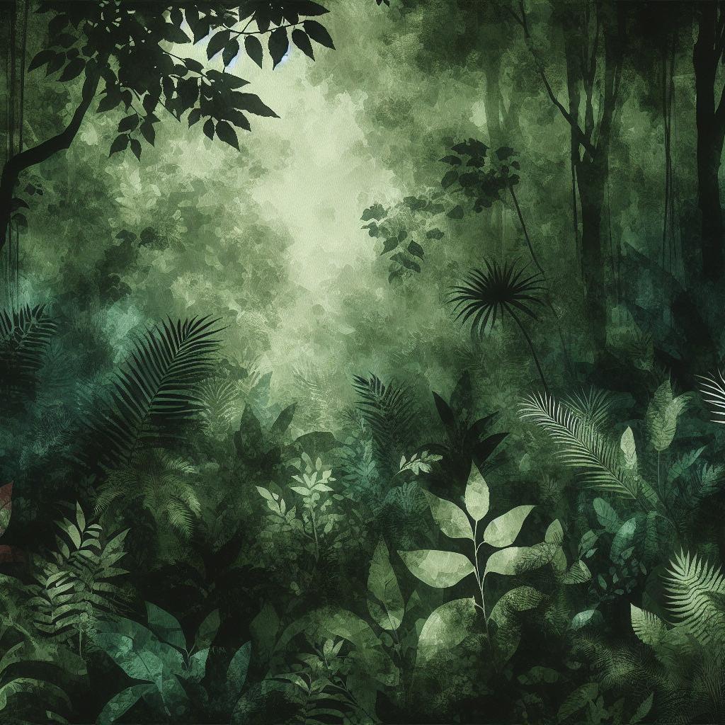 Tropical Rainforest Mural Wallpaper | Verdant Foliage and Trees in Watercolor Style